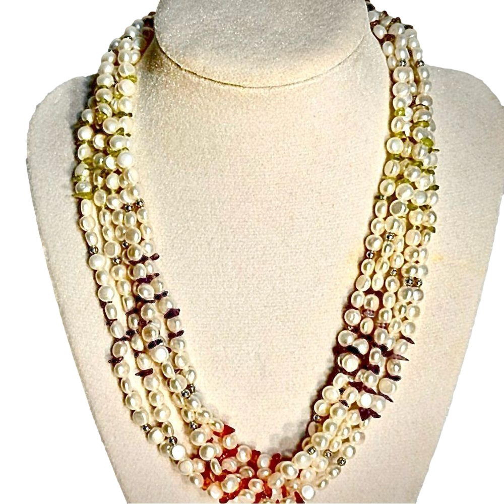 Freshwater Pearl 5 Strand Necklace with Semiprecious stones